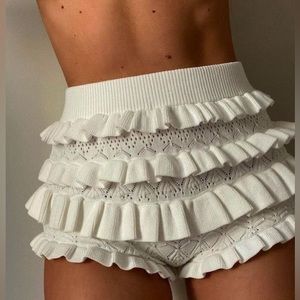 Edikted White Ruffle Knitted Shorts